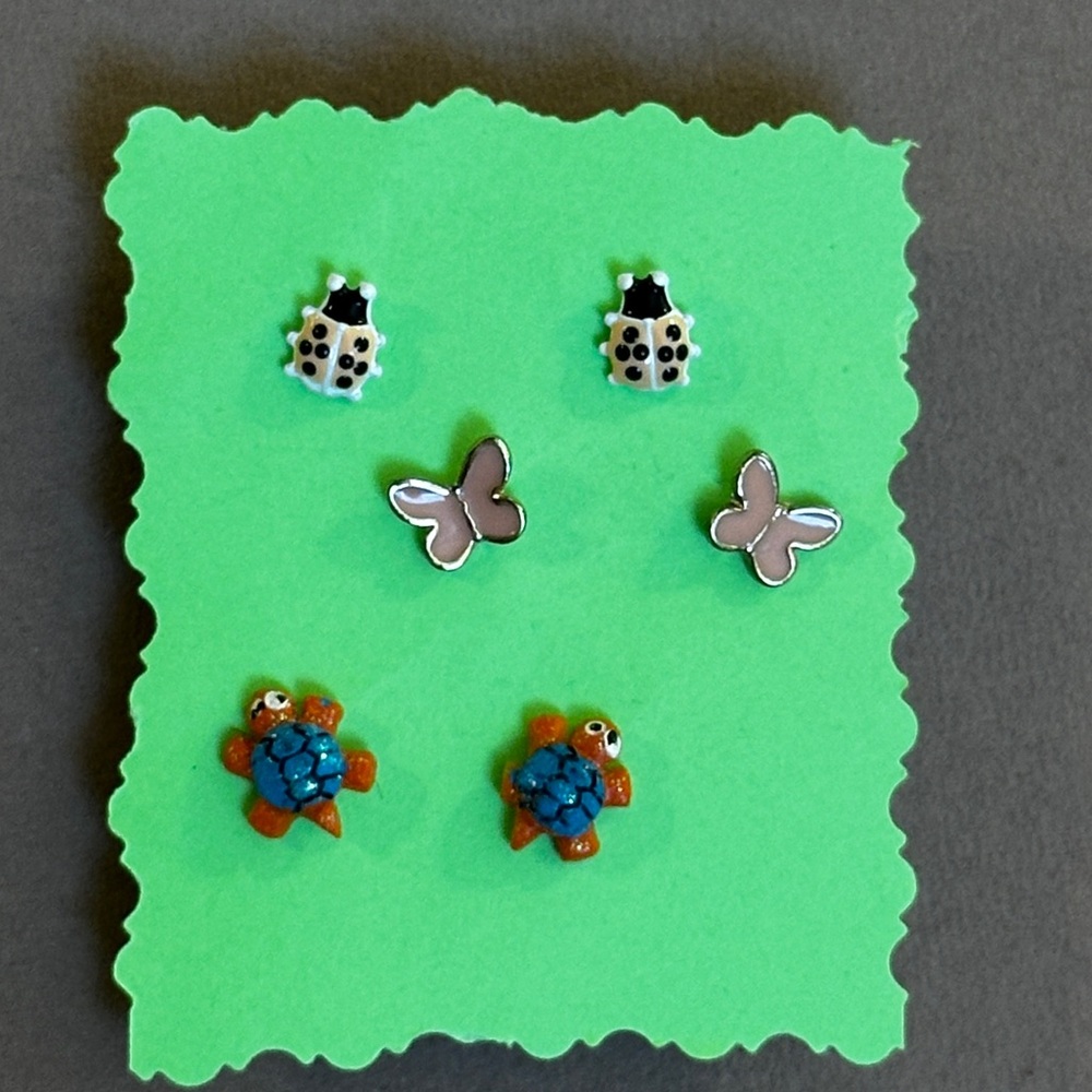 Set of 3 fun animal insect earrings - post back - adults kids children’s jewelry